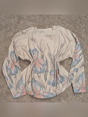 Sioni Floral Rhinestone Detail Crewneck Long Sleeve Shirt - Size Large